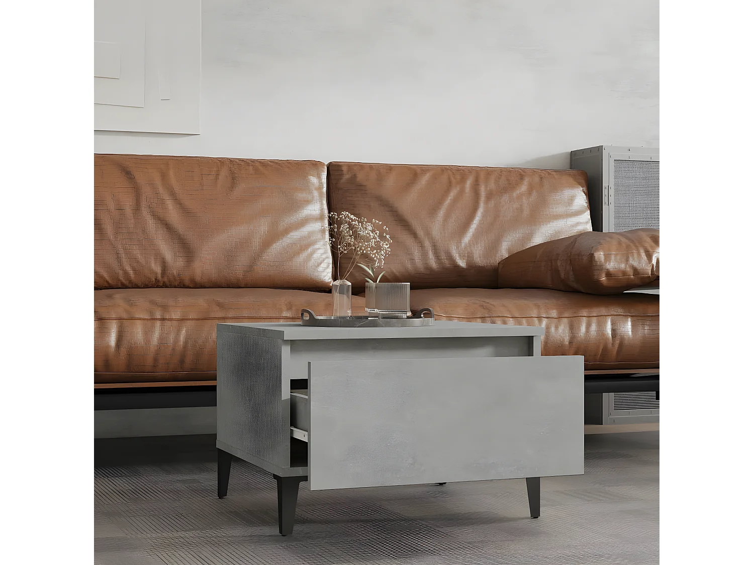 Tables d'appoint 2 pcs Gris béton 50x46x35 Bois d'ingénierie