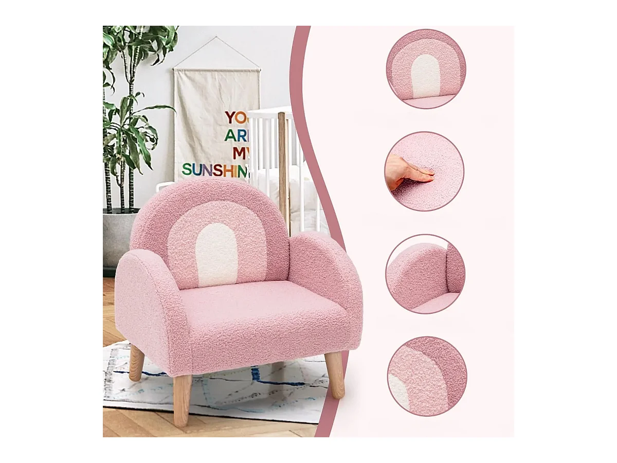 Fauteuil Enfant en Peluche avec dossier & accoudoir confortable Canapé Enfant Charge 50kg pour 3-5 ans Rose