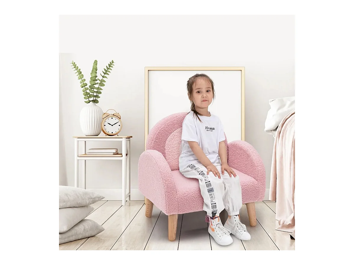 Fauteuil Enfant en Peluche avec dossier & accoudoir confortable Canapé Enfant Charge 50kg pour 3-5 ans Rose