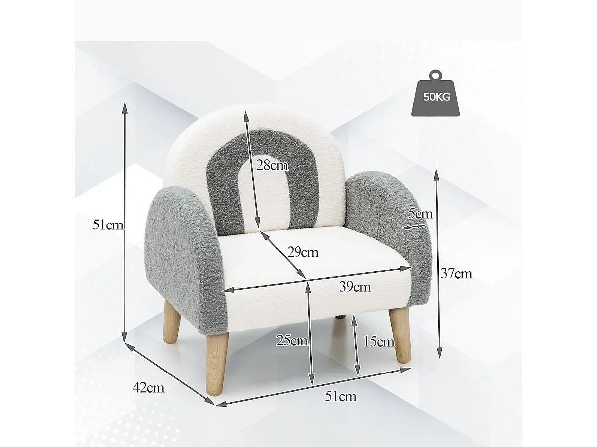 Gepolsterter Kindersofa mit Massivholzbeinen Kindersessel Grau