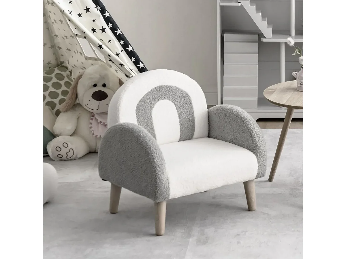 Gepolsterter Kindersofa mit Massivholzbeinen Kindersessel Grau