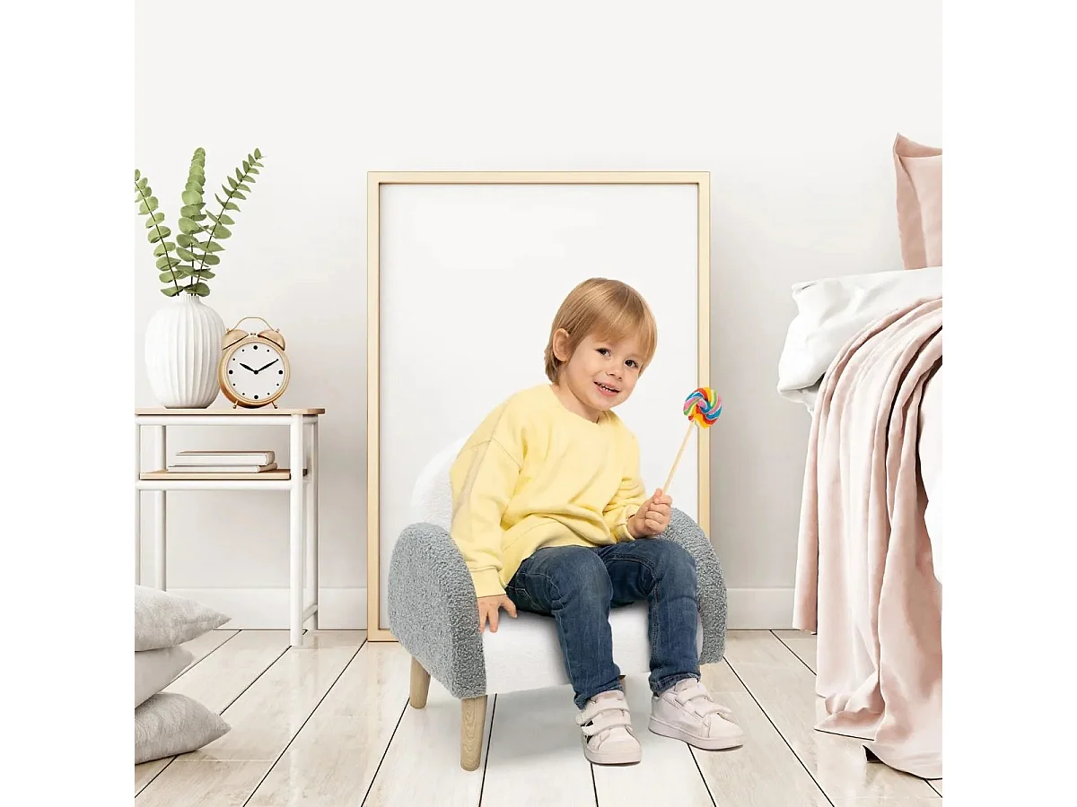Gepolsterter Kindersofa mit Massivholzbeinen Kindersessel Grau
