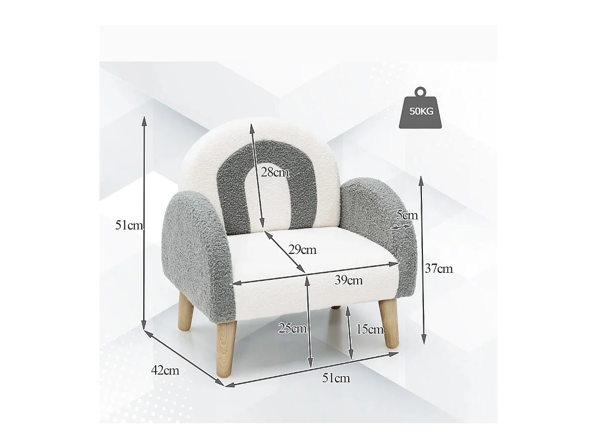 Gepolsterter Kindersofa mit Massivholzbeinen Kindersessel Grau