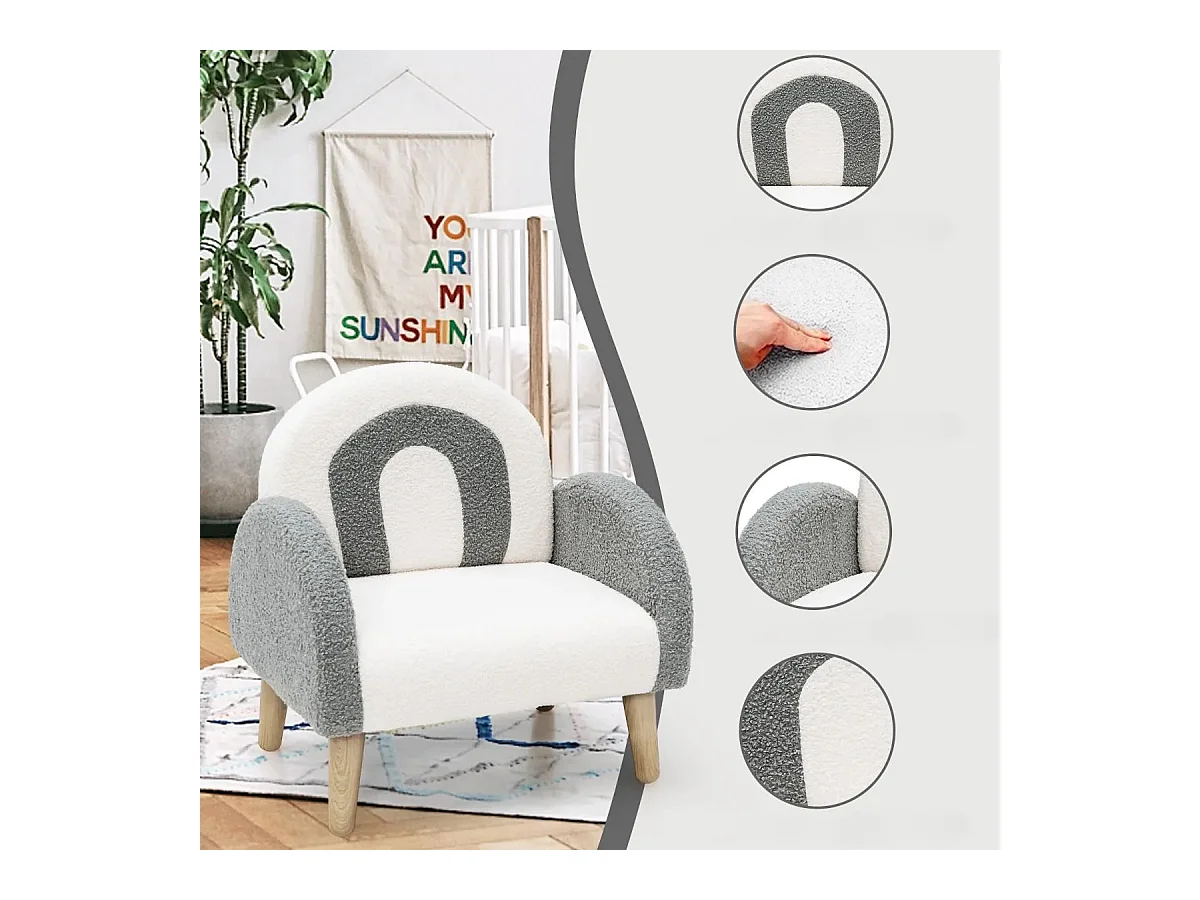 Gepolsterter Kindersofa mit Massivholzbeinen Kindersessel Grau