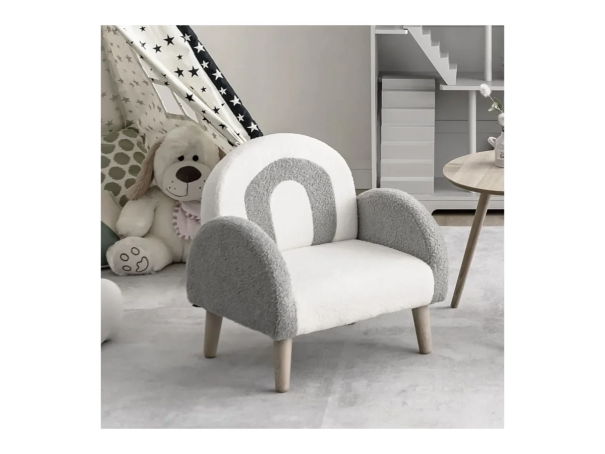 Gepolsterter Kindersofa mit Massivholzbeinen Kindersessel Grau