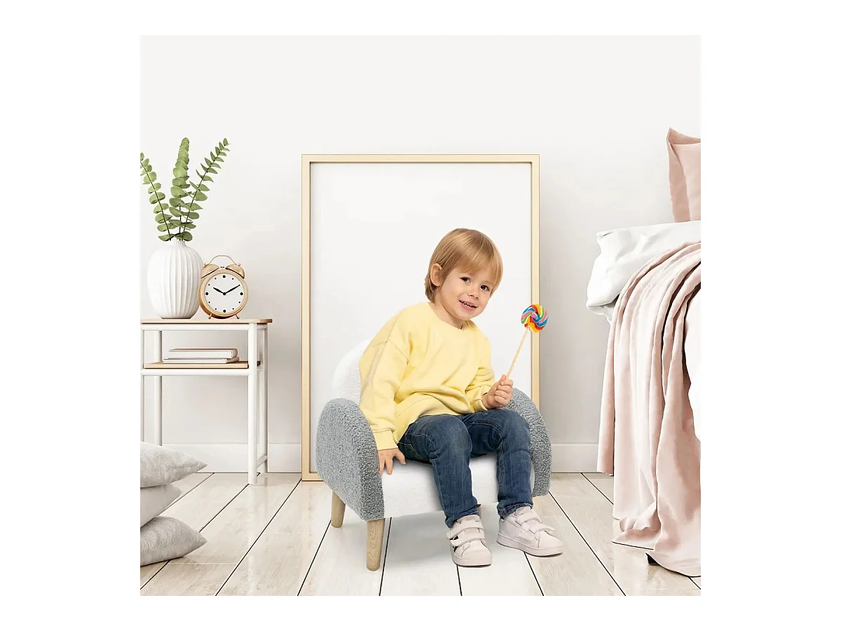 Gepolsterter Kindersofa mit Massivholzbeinen Kindersessel Grau