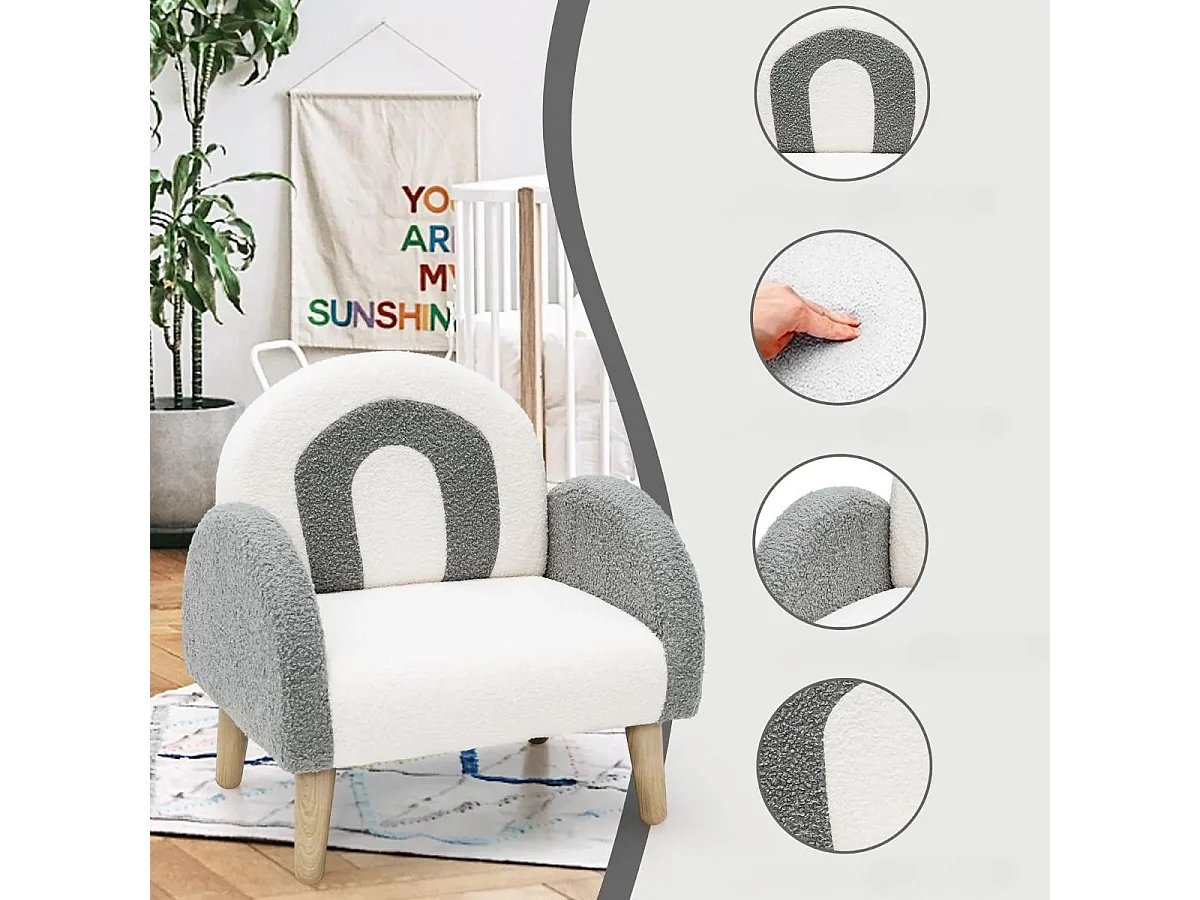 Divano bambini con tessuto morbido schiuma ad alta elasticità, Sedia imbottita con una capacità di peso di 50kg Grigio