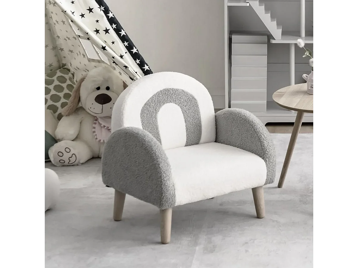 Gepolsterter Kindersofa mit Massivholzbeinen Kindersessel Grau