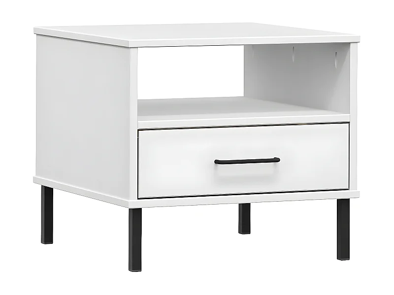 Table de chevet avec pieds en métal Blanc Bois pin massif OSLO
