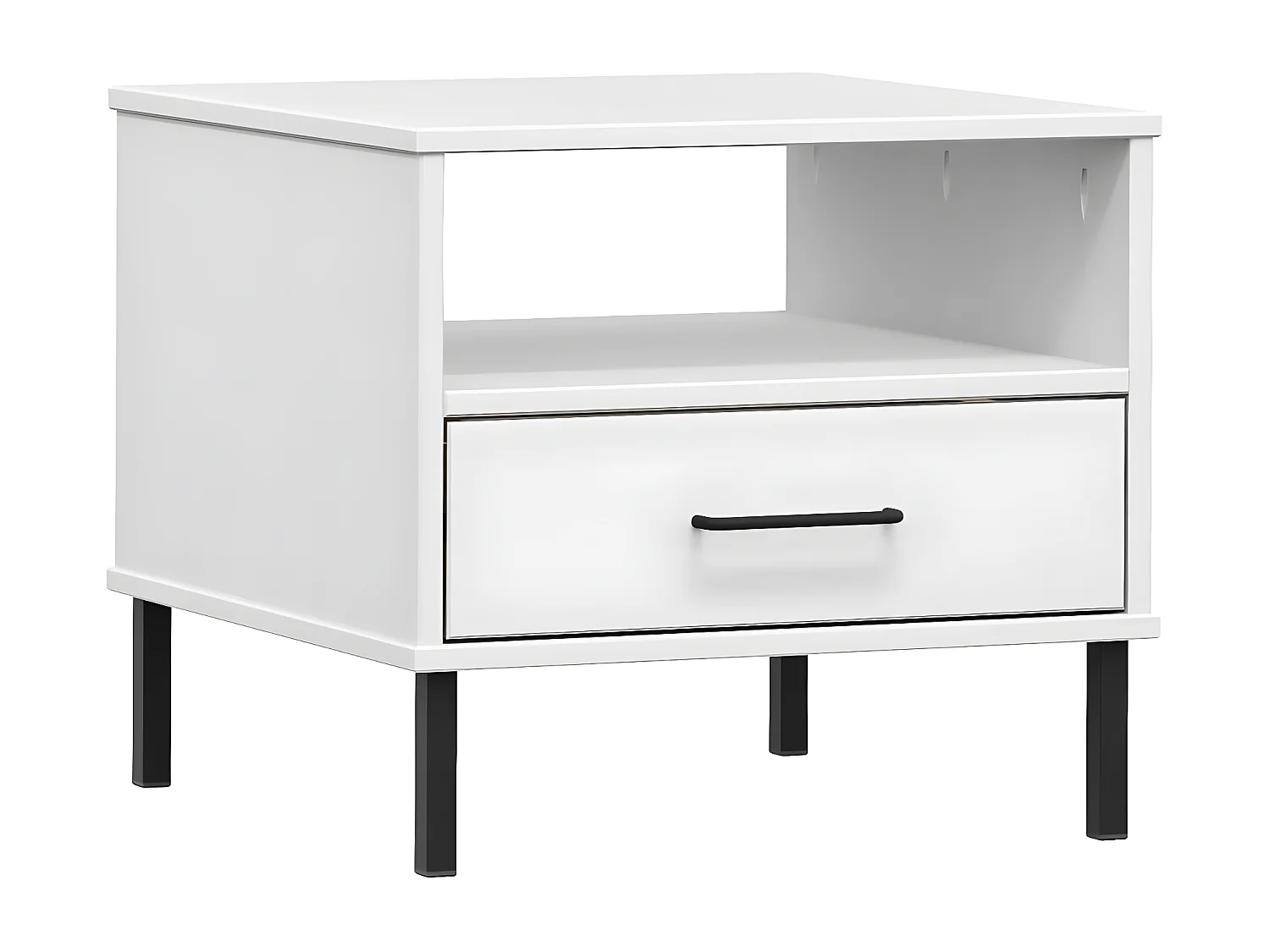 Table de chevet avec pieds en métal Blanc Bois pin massif OSLO
