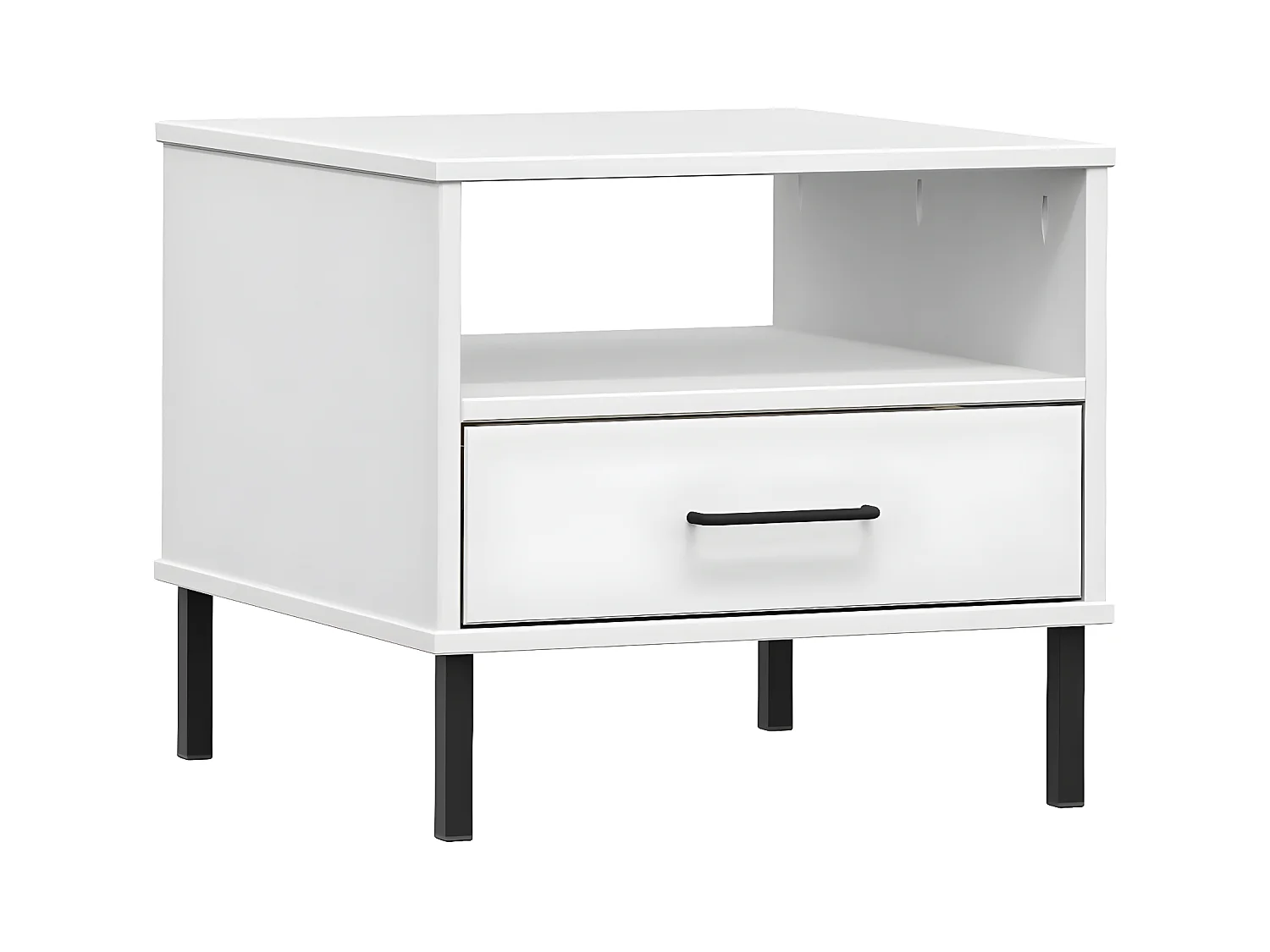 Table de chevet avec pieds en métal Blanc Bois pin massif OSLO