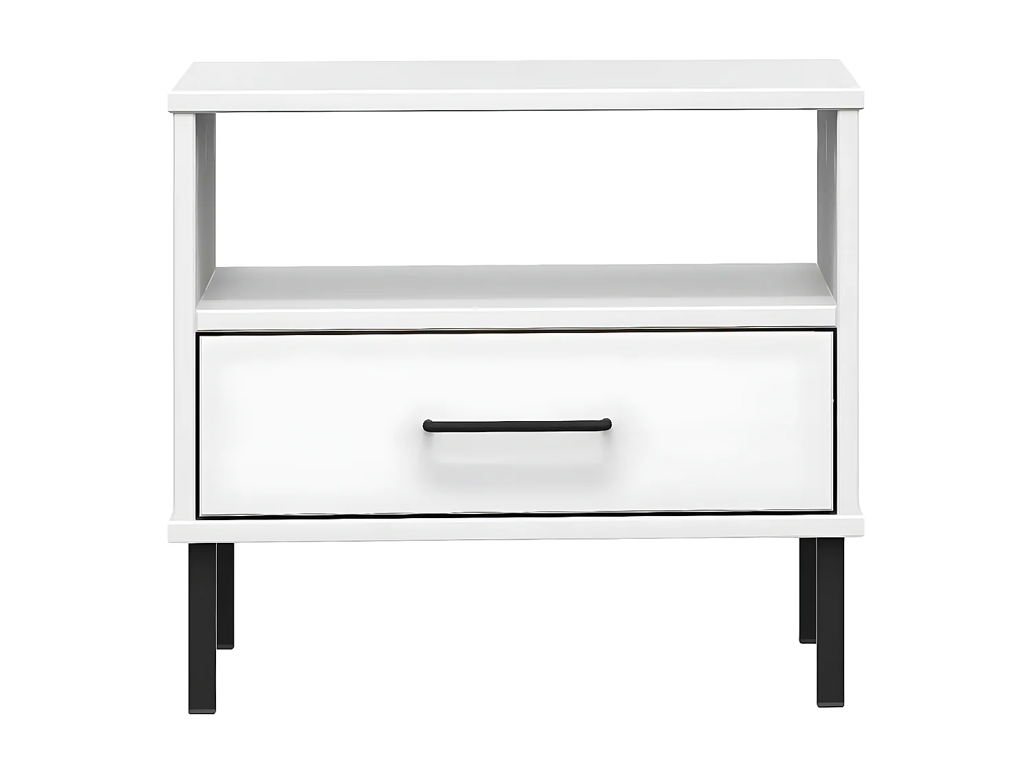 Table de chevet avec pieds en métal Blanc Bois pin massif OSLO