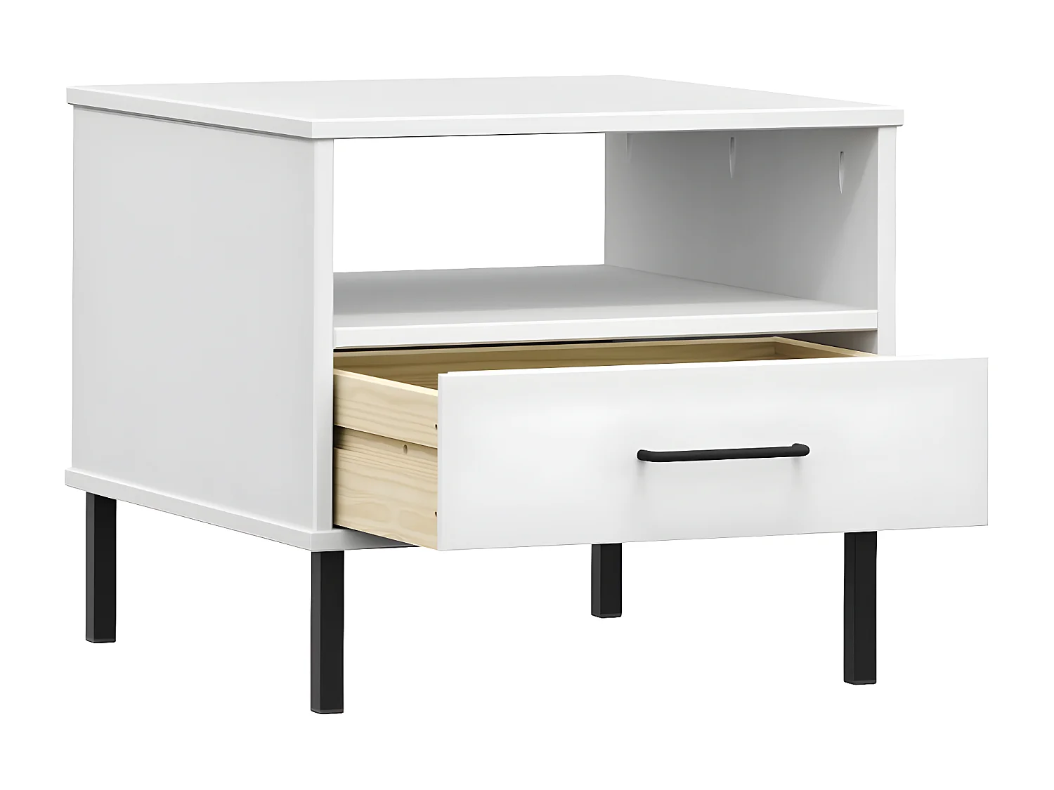 Table de chevet avec pieds en métal Blanc Bois pin massif OSLO