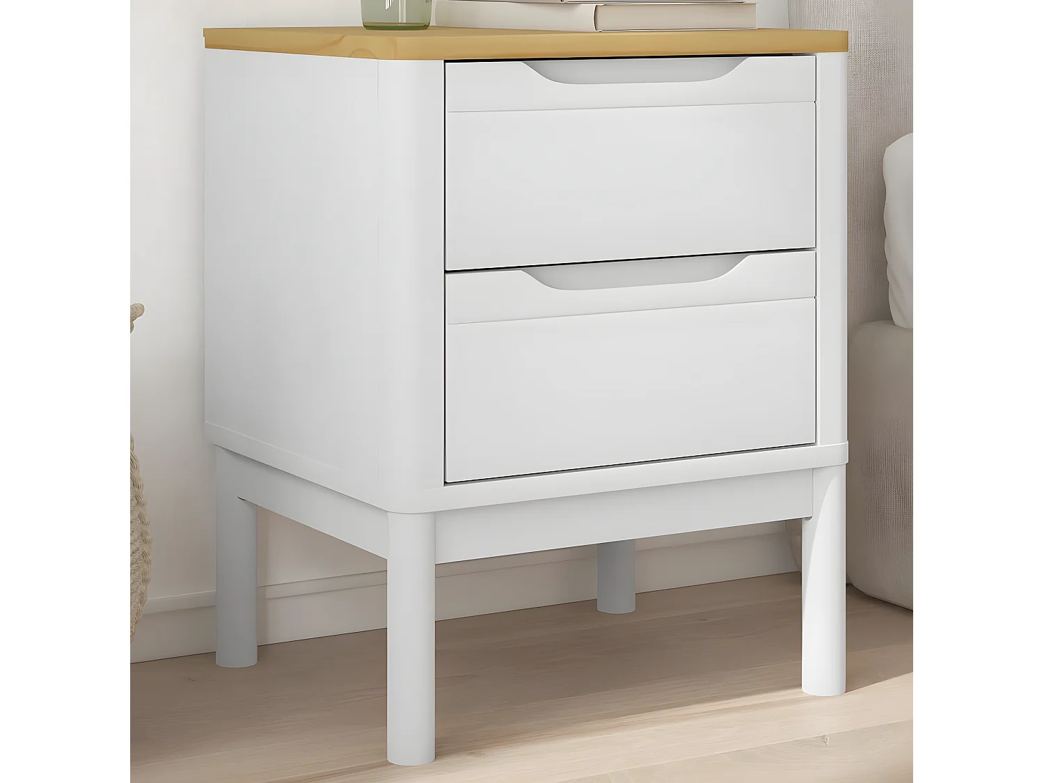 Table de chevet FLORO blanc 45x39x57 bois de pin massif