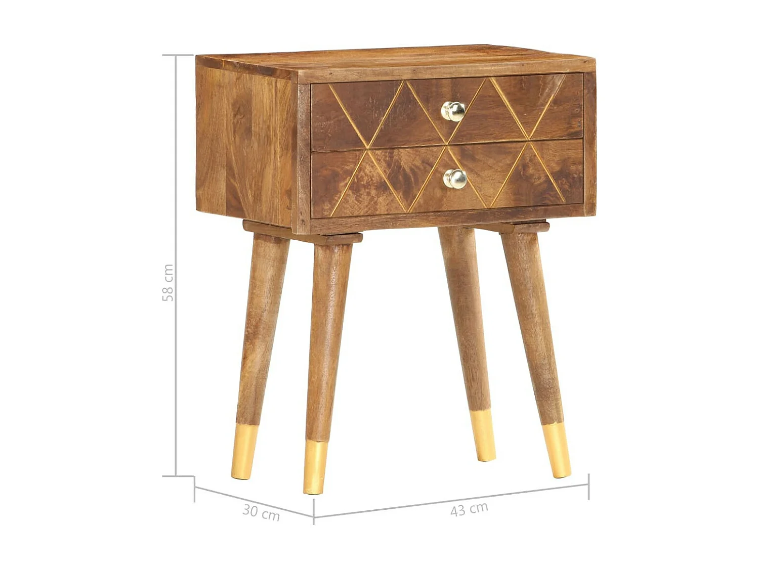 Table de chevet 43 x 30x58 Bois de manguier massif 2