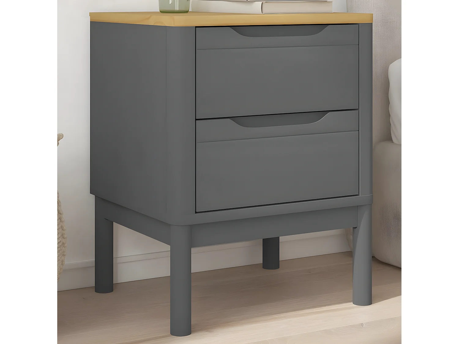 Table de chevet FLORO gris 45x39x57 bois de pin massif