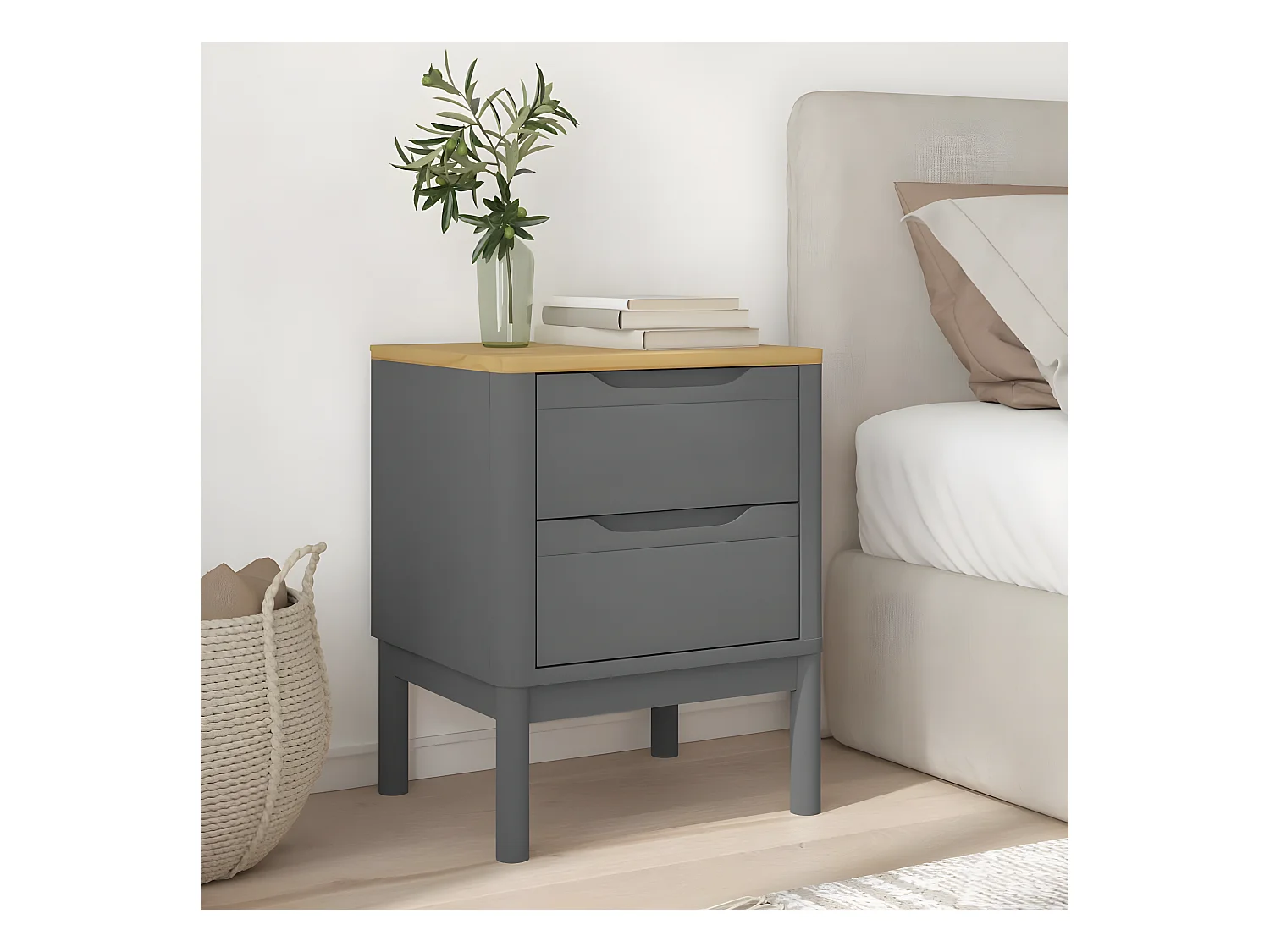 Table de chevet FLORO gris 45x39x57 bois de pin massif