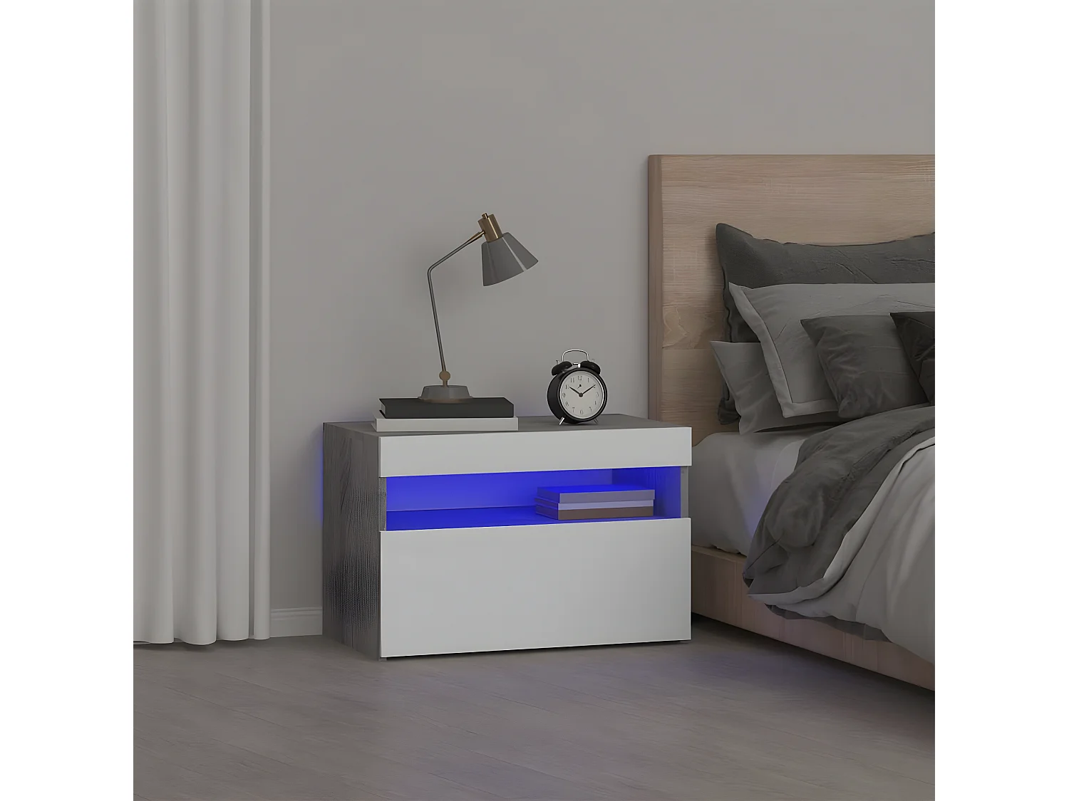 Table de chevet avec lumières LED Sonoma gris 60x35x40
