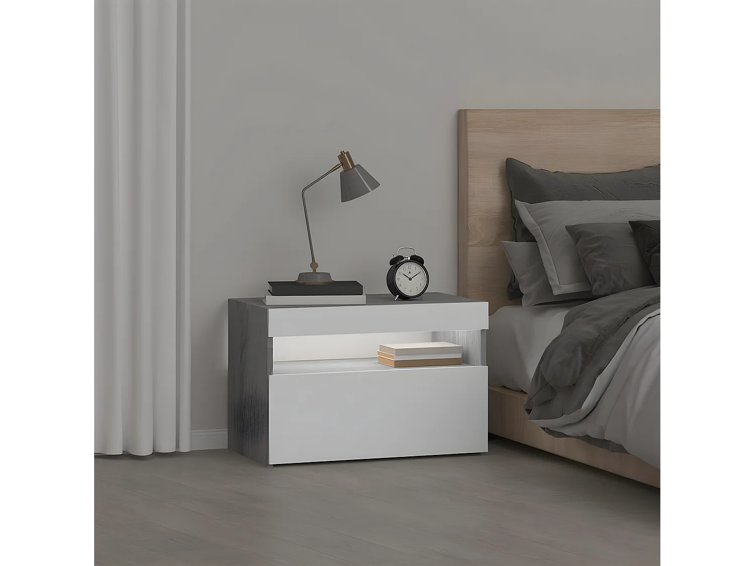 Table de chevet avec lumières LED Sonoma gris 60x35x40