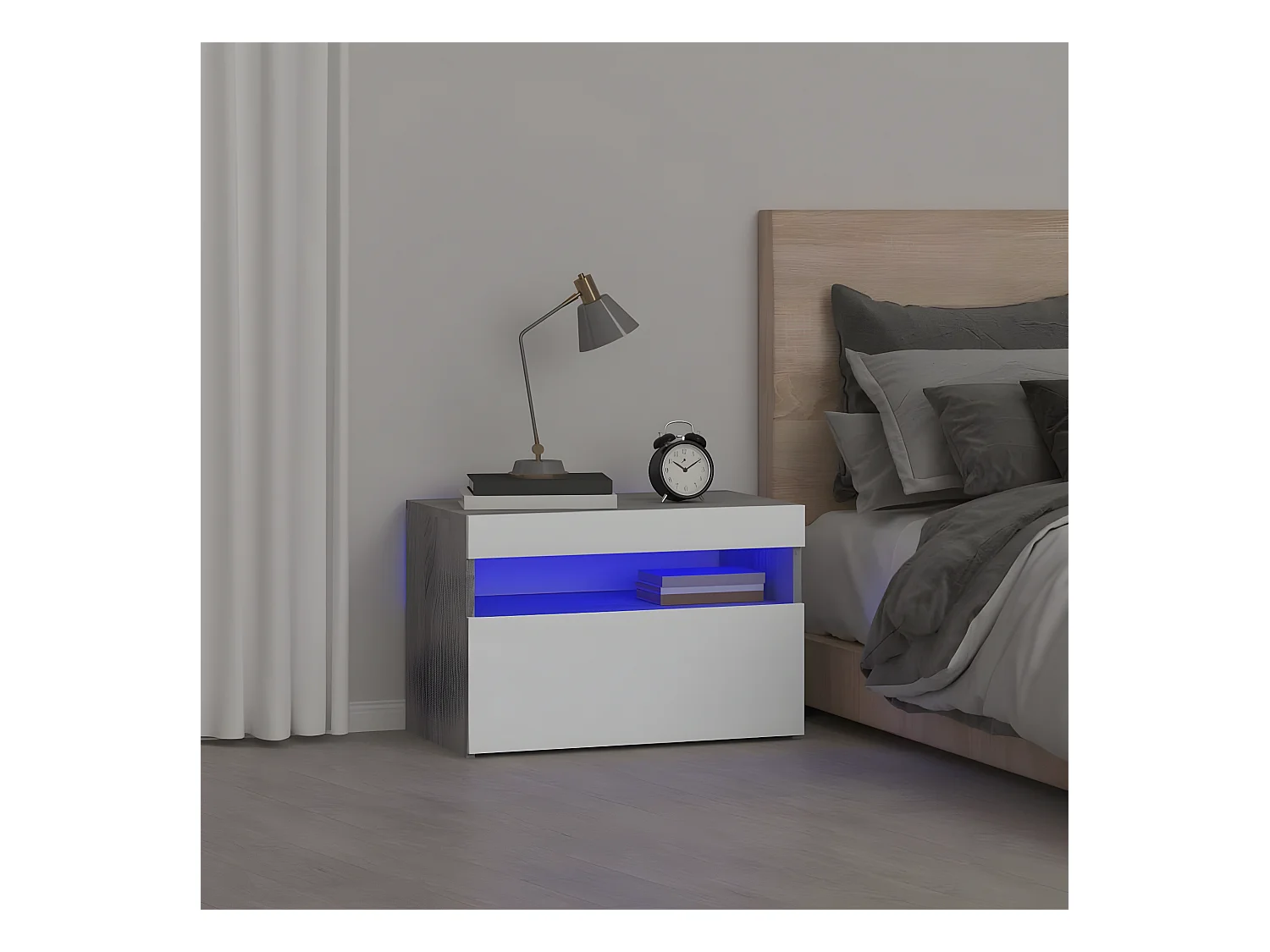 Table de chevet avec lumières LED Sonoma gris 60x35x40