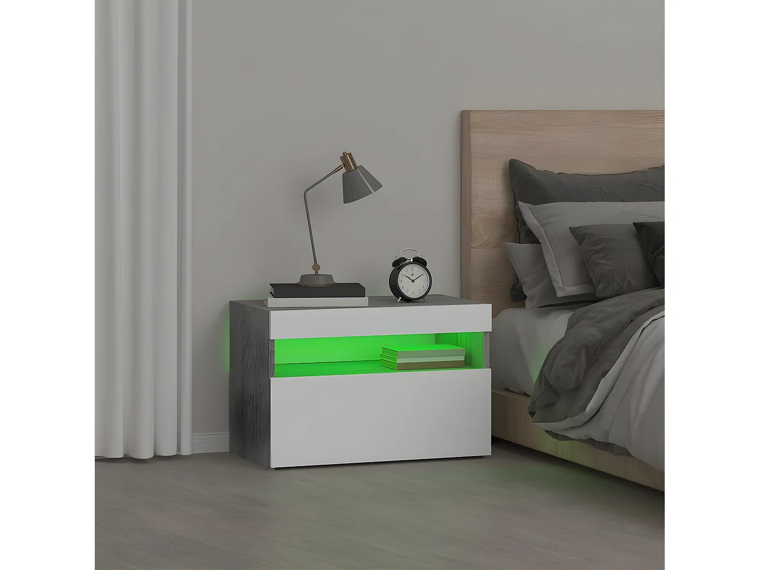 Table de chevet avec lumières LED Sonoma gris 60x35x40