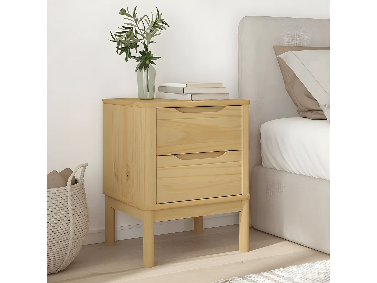 Table de chevet FLORO cire marron 45x39x57 bois de pin massif