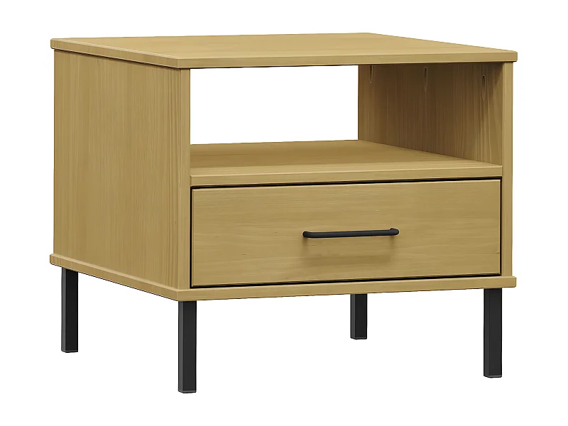Table de chevet avec pieds en métal Marron Bois pin massif OSLO