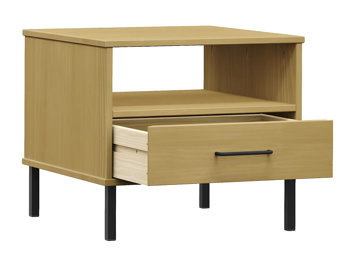 Table de chevet avec pieds en métal Marron Bois pin massif OSLO