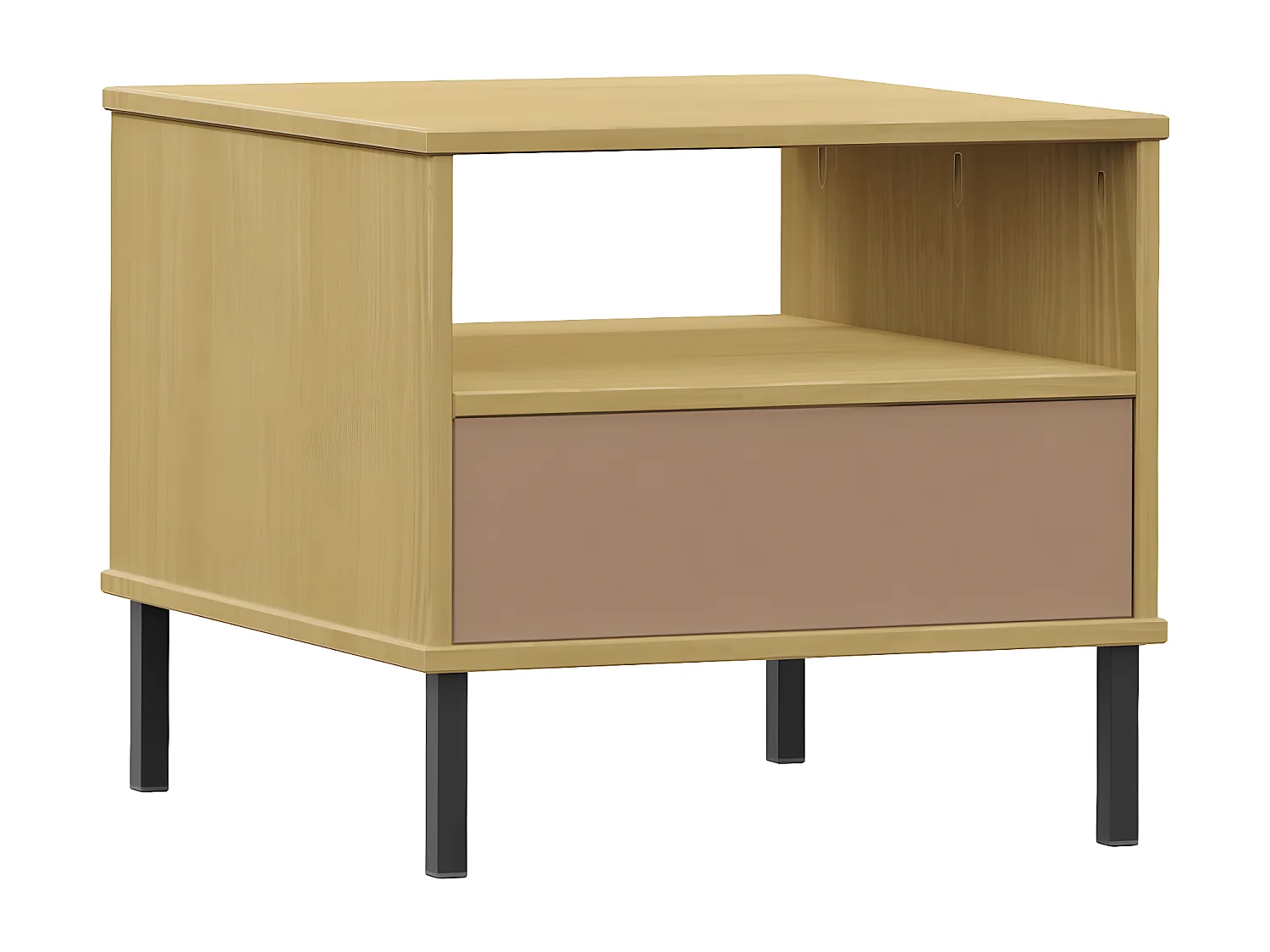 Table de chevet avec pieds en métal Marron Bois pin massif OSLO