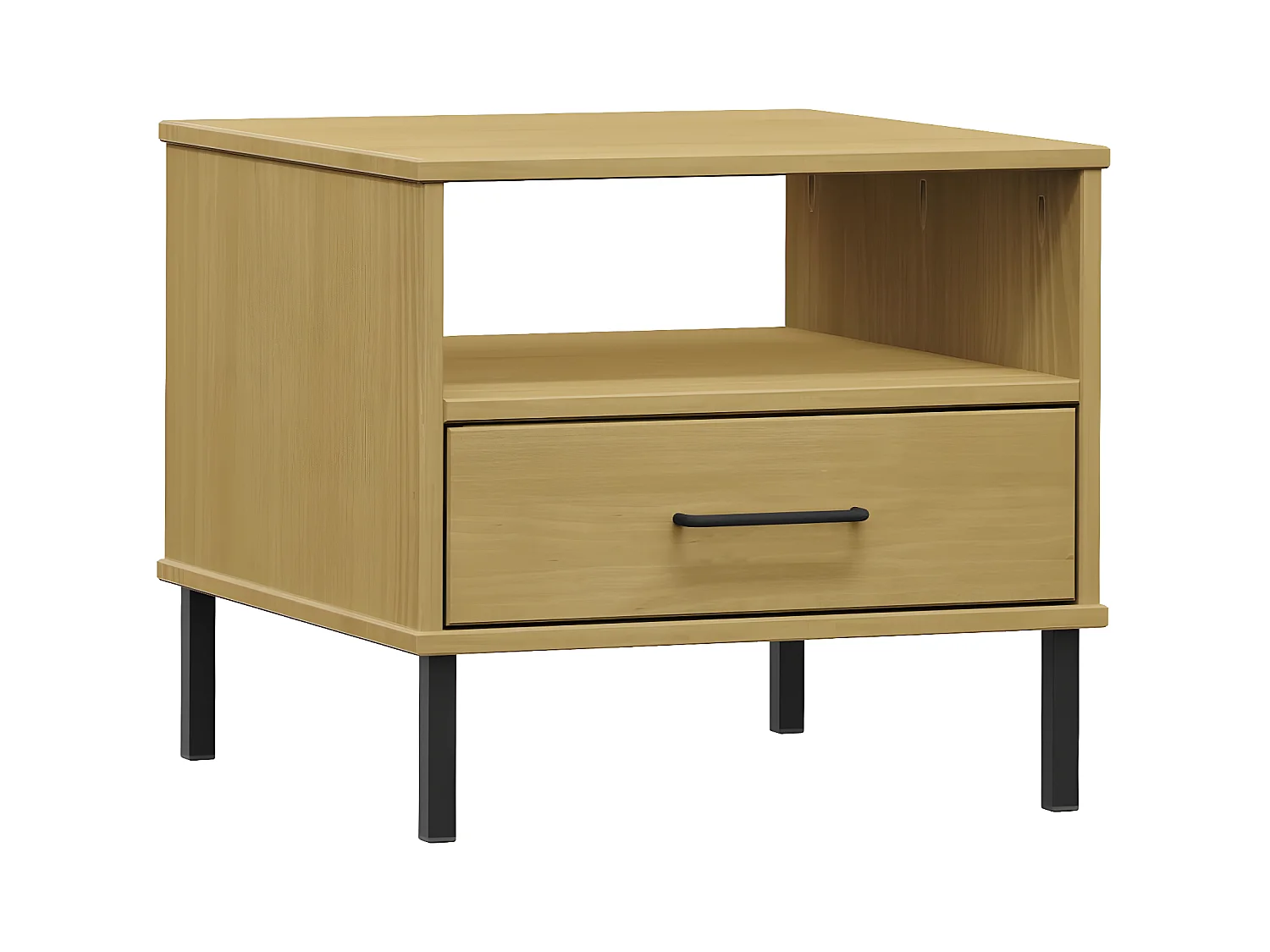 Table de chevet avec pieds en métal Marron Bois pin massif OSLO