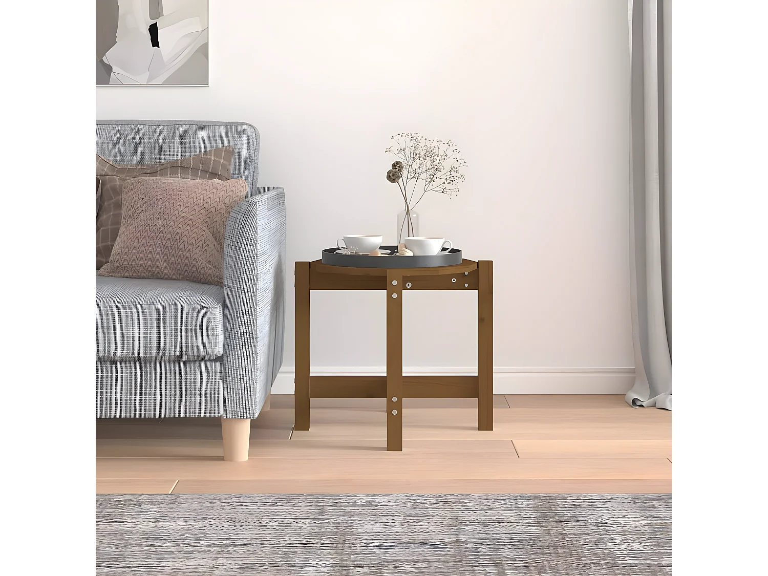 Table basse Marron miel Ø 52,5x45 Bois massif de pin