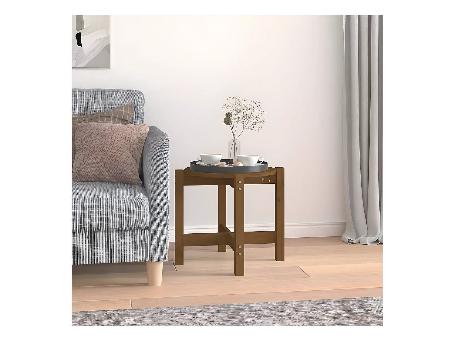 Table basse Marron miel Ø 52,5x45 Bois massif de pin