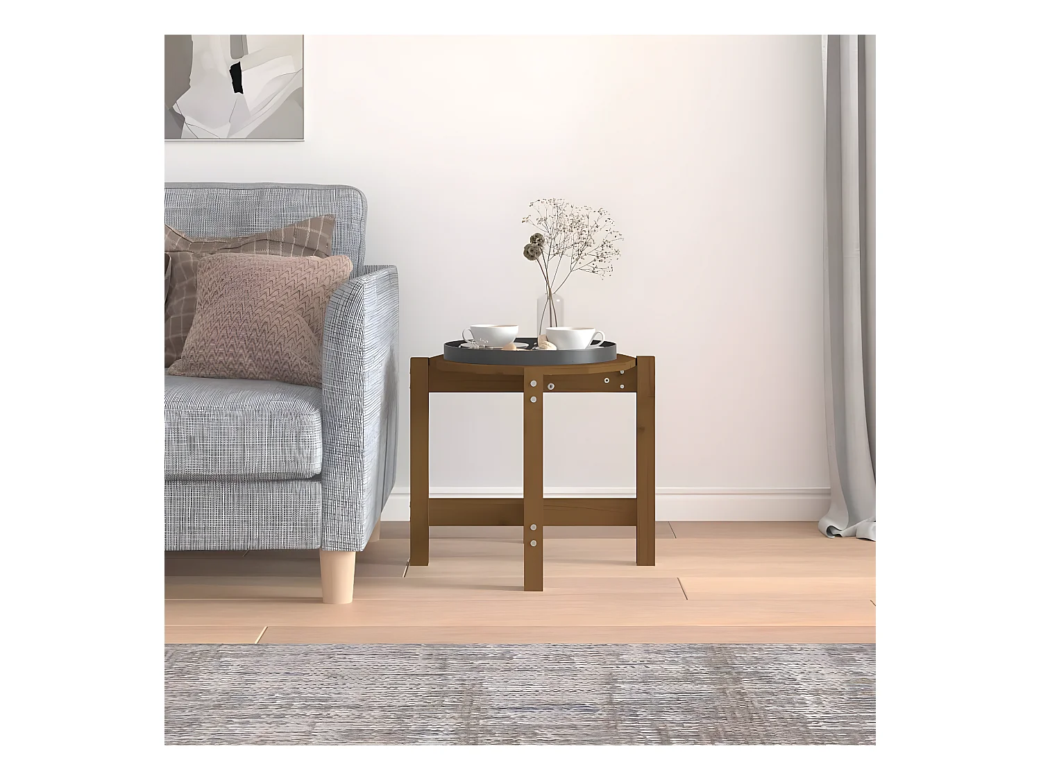 Table basse Marron miel Ø 52,5x45 Bois massif de pin
