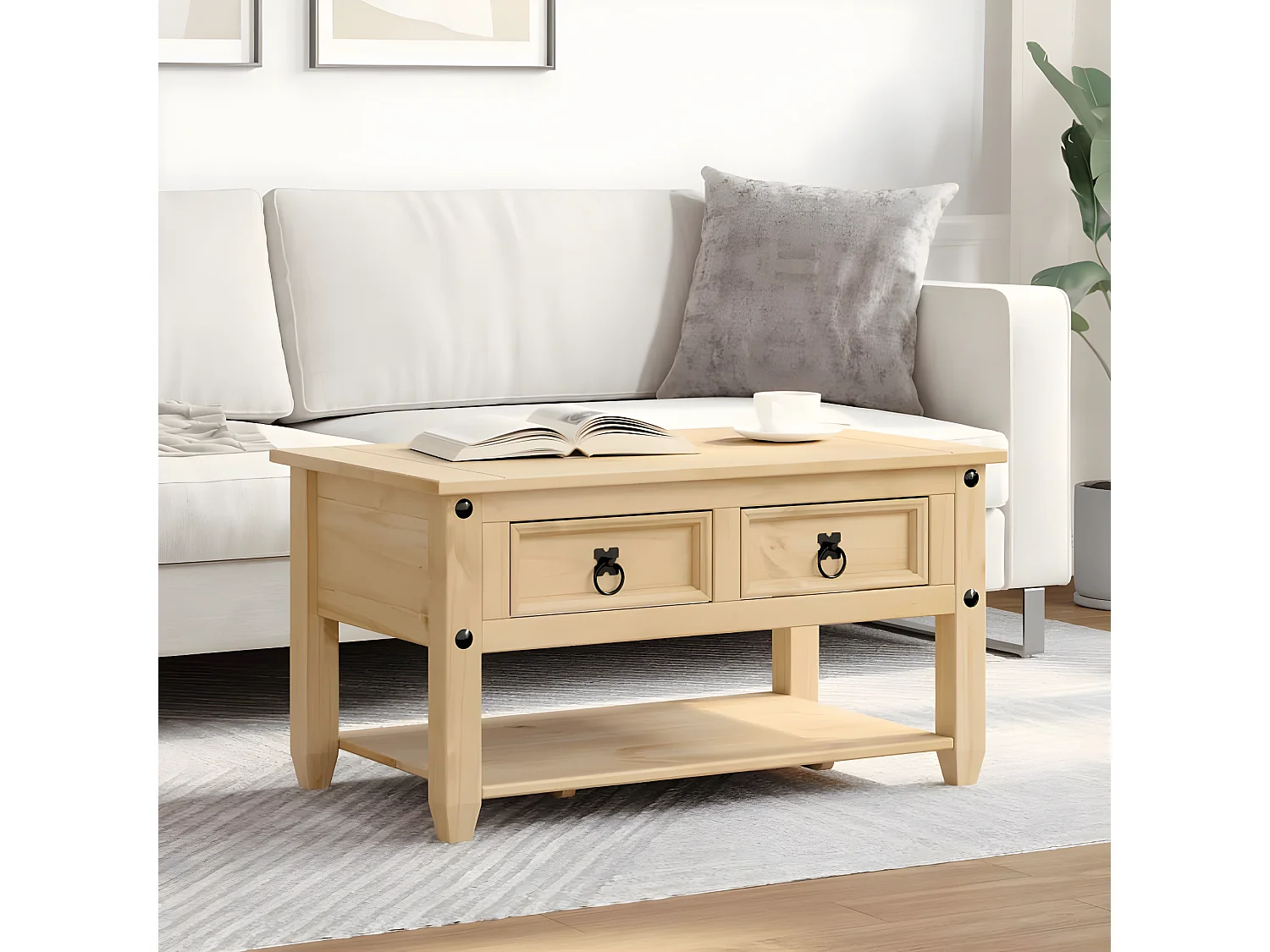 Table basse avec tiroirs Corona 85x50x45 bois de pin massif