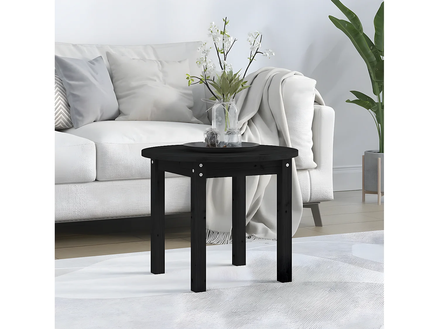 Table basse Noir Ø 55x45 Bois massif de pin