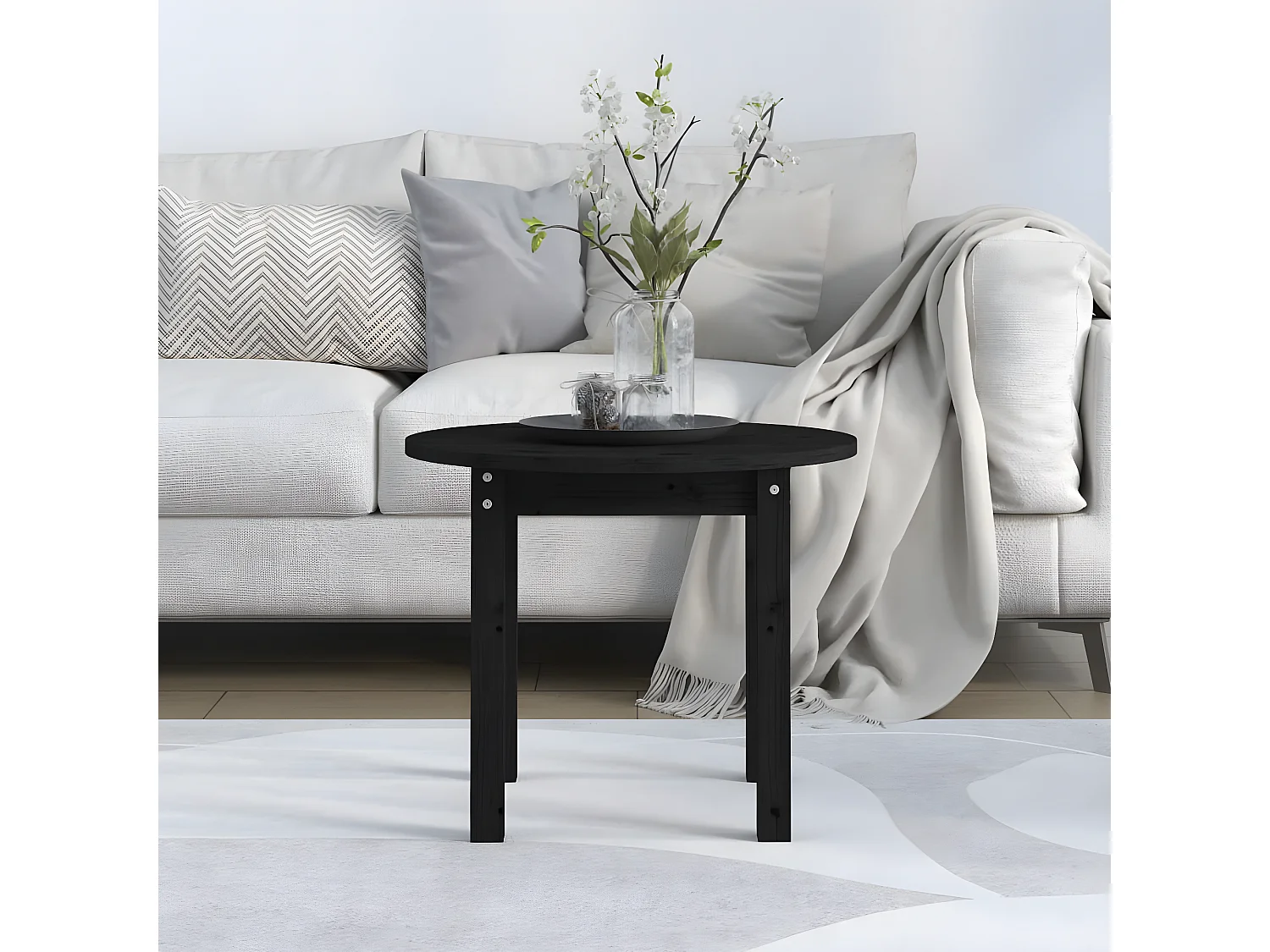 Table basse Noir Ø 55x45 Bois massif de pin