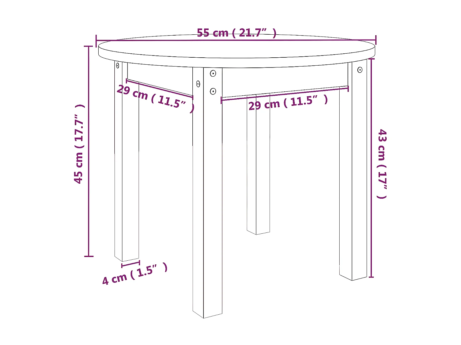 Table basse Noir Ø 55x45 Bois massif de pin
