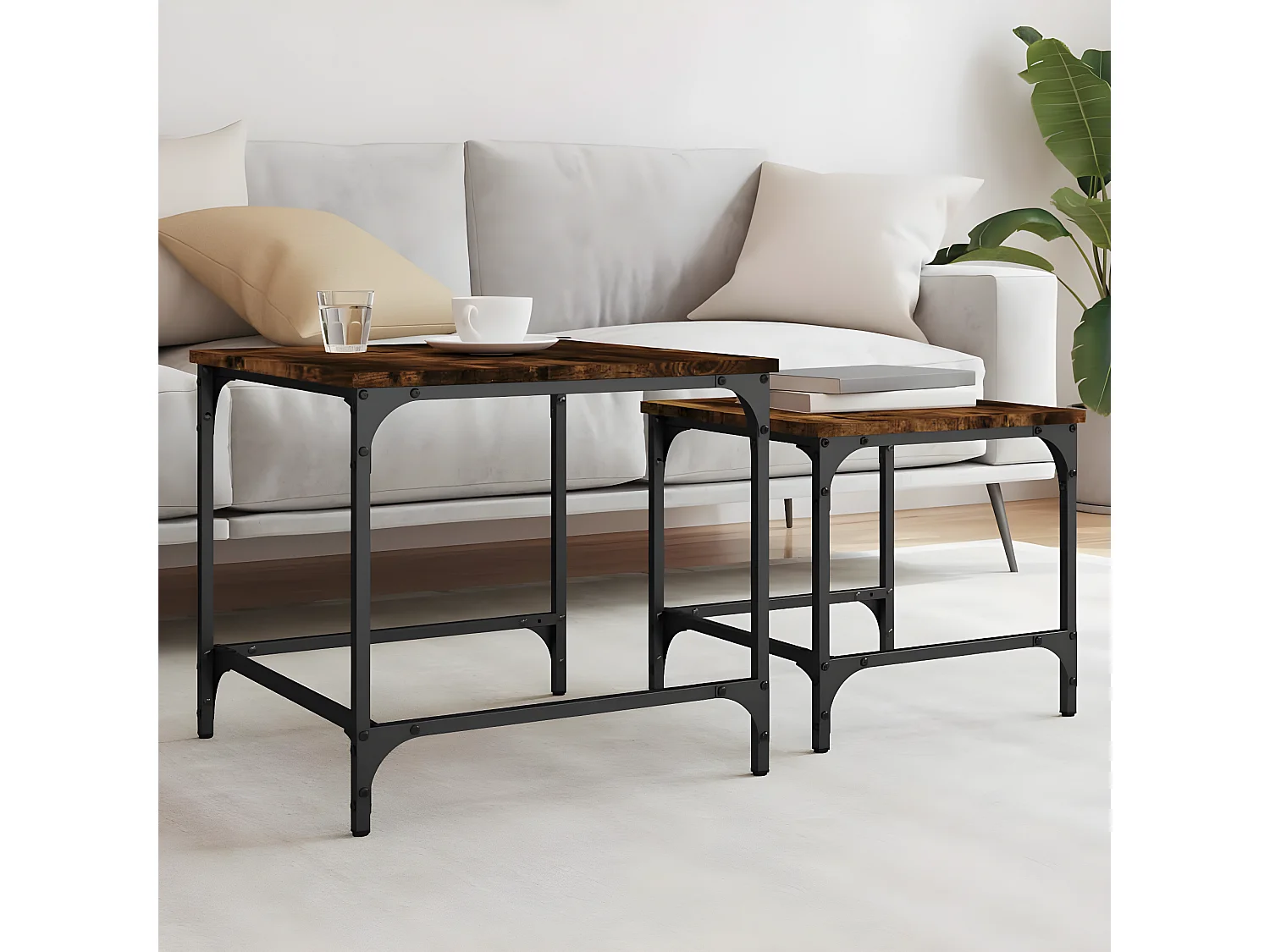 Tables basses gigognes 2 pcs chêne fumé bois d'ingénierie