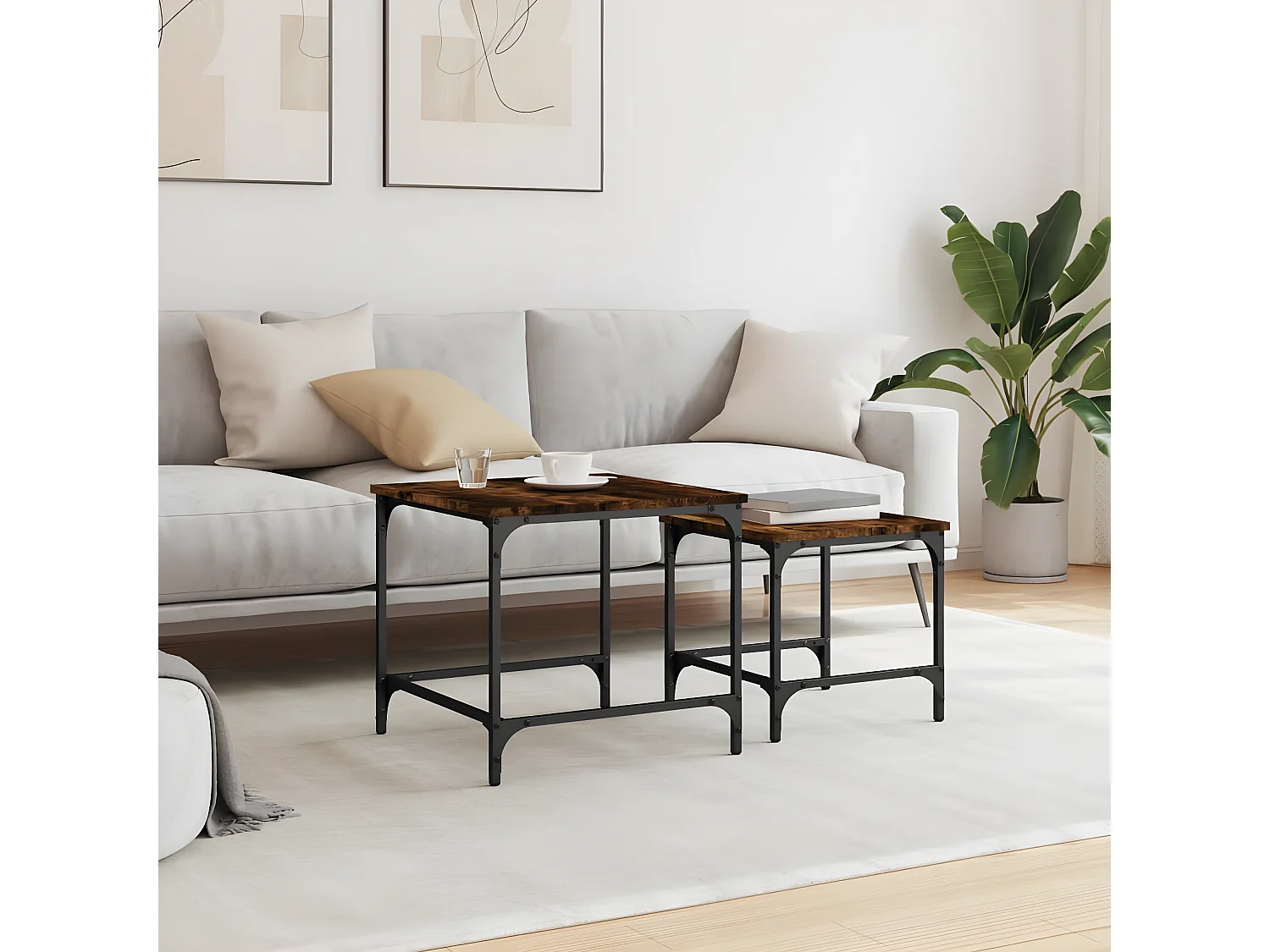 Tables basses gigognes 2 pcs chêne fumé bois d'ingénierie