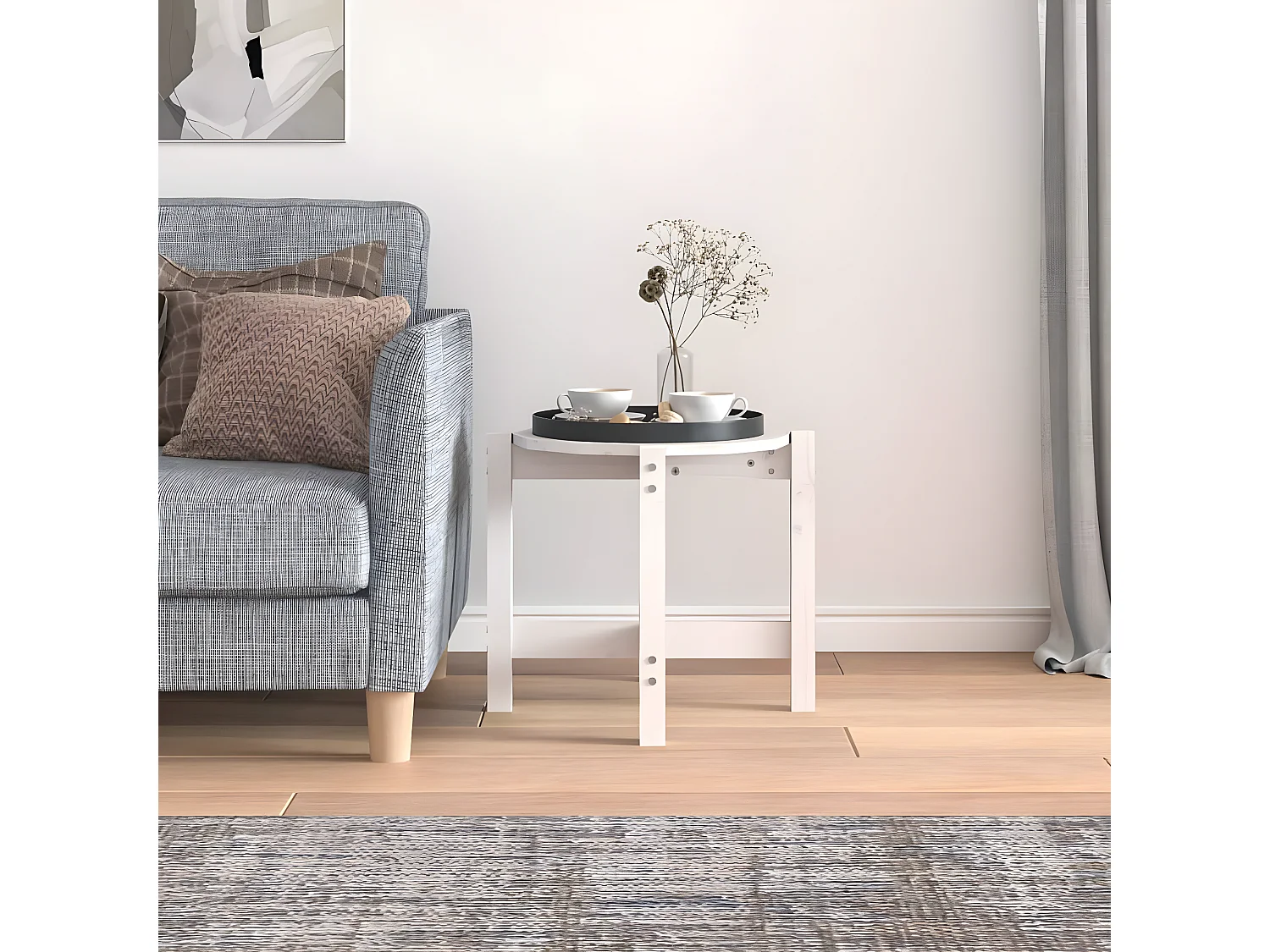 Table basse Blanc Ø 52,5x45 Bois massif de pin