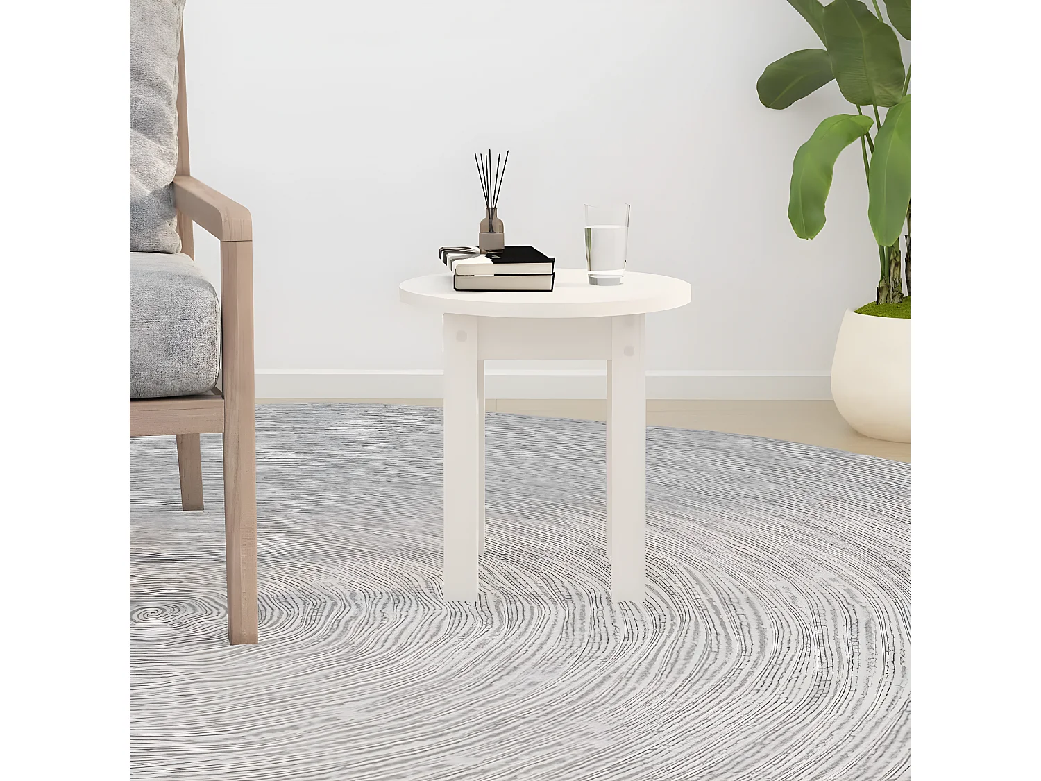 Table basse Blanc Ø 35x35 Bois massif de pin