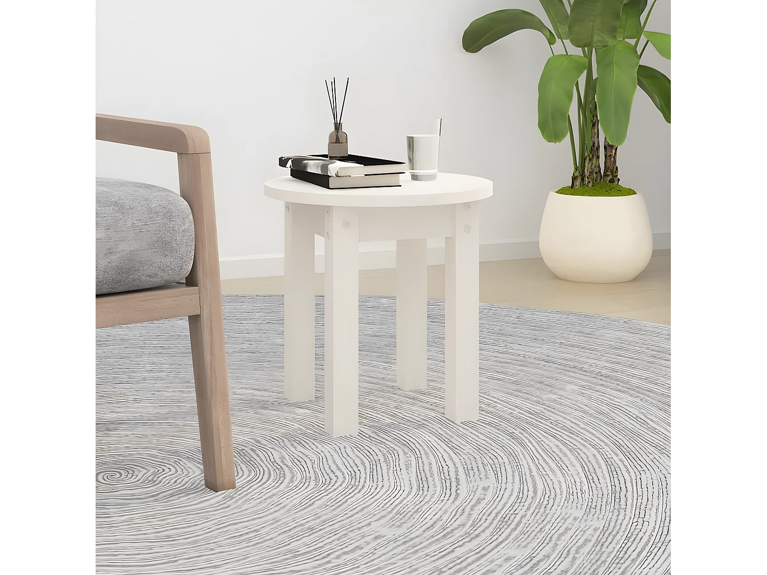 Table basse Blanc Ø 35x35 Bois massif de pin