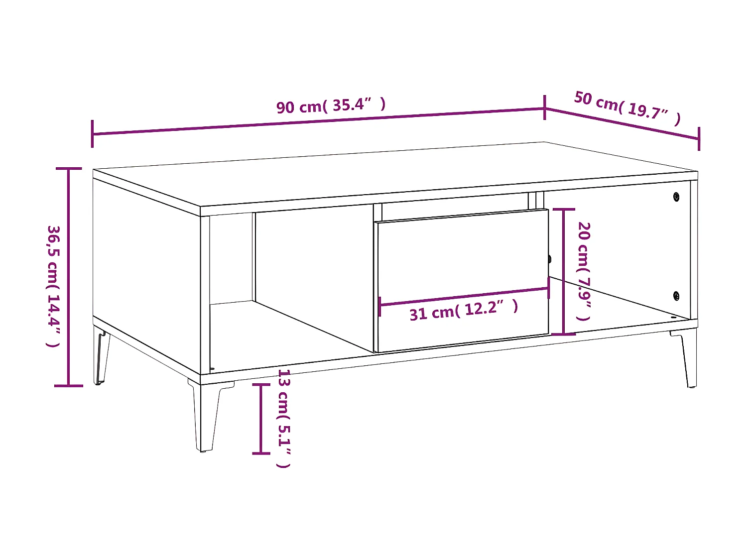 Table basse Chêne fumé 90x50x36,5 Bois d'ingénierie
