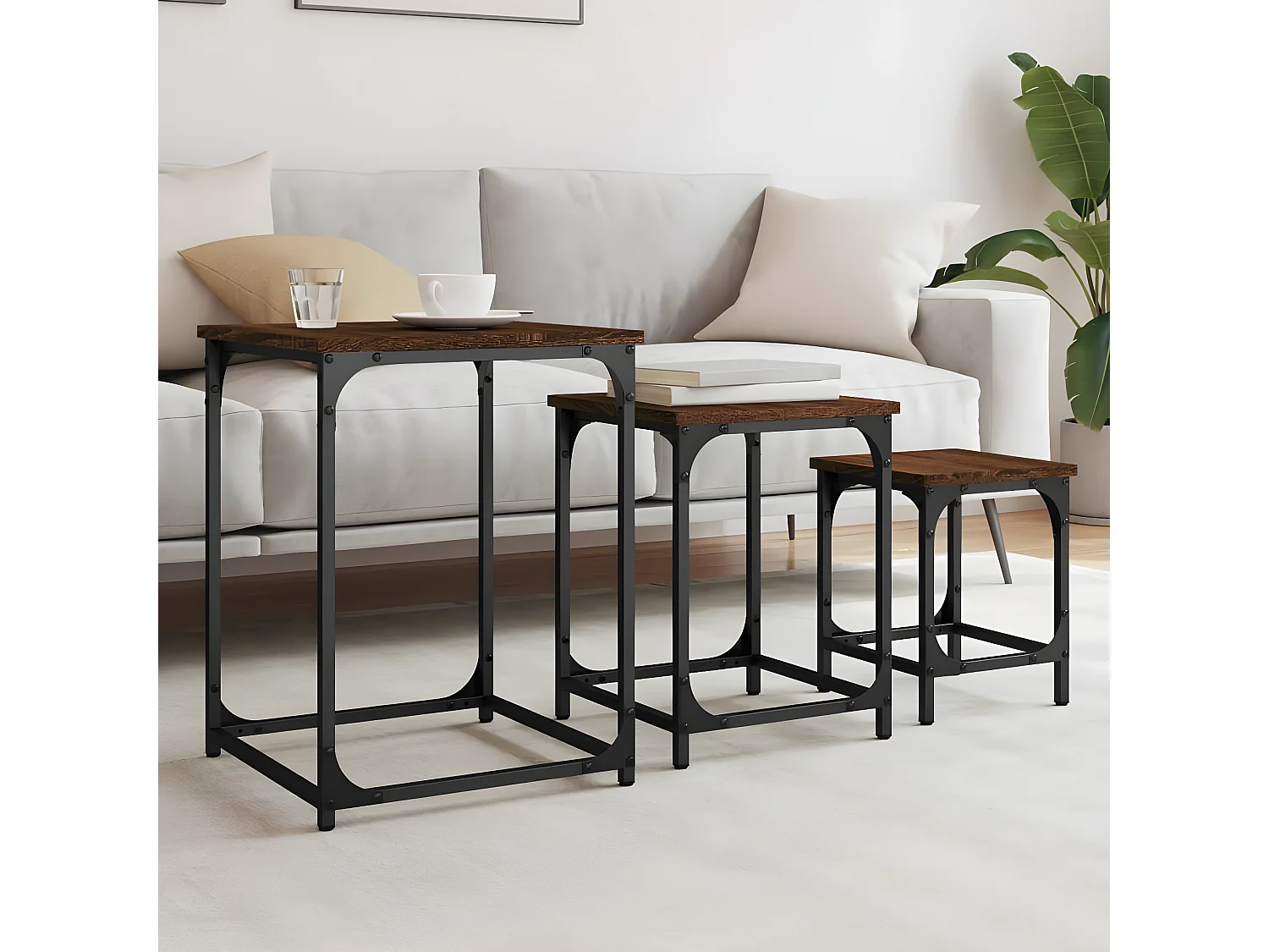 Tables basses gigognes 3 pcs chêne marron bois d'ingénierie