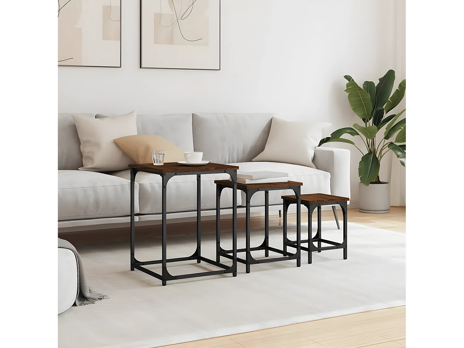 Tables basses gigognes 3 pcs chêne marron bois d'ingénierie