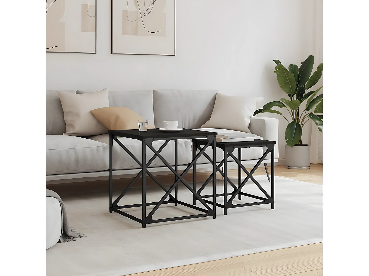 Tables basses gigognes 2 pcs noir bois d'ingénierie