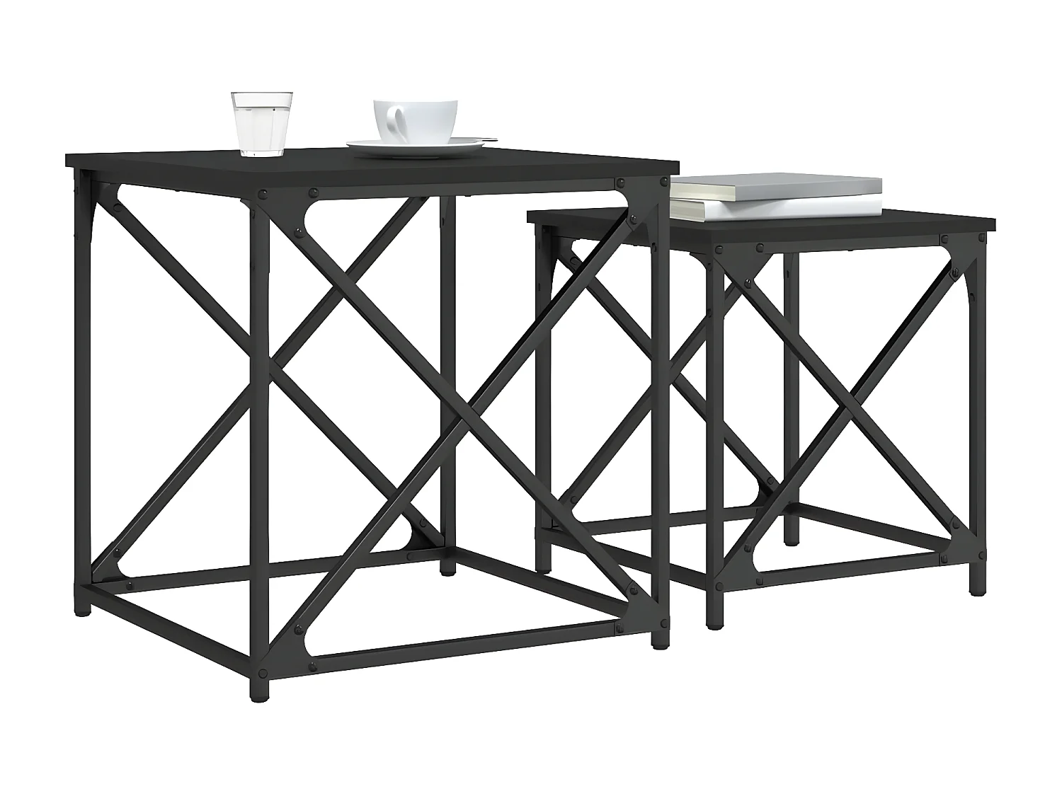 Tables basses gigognes 2 pcs noir bois d'ingénierie