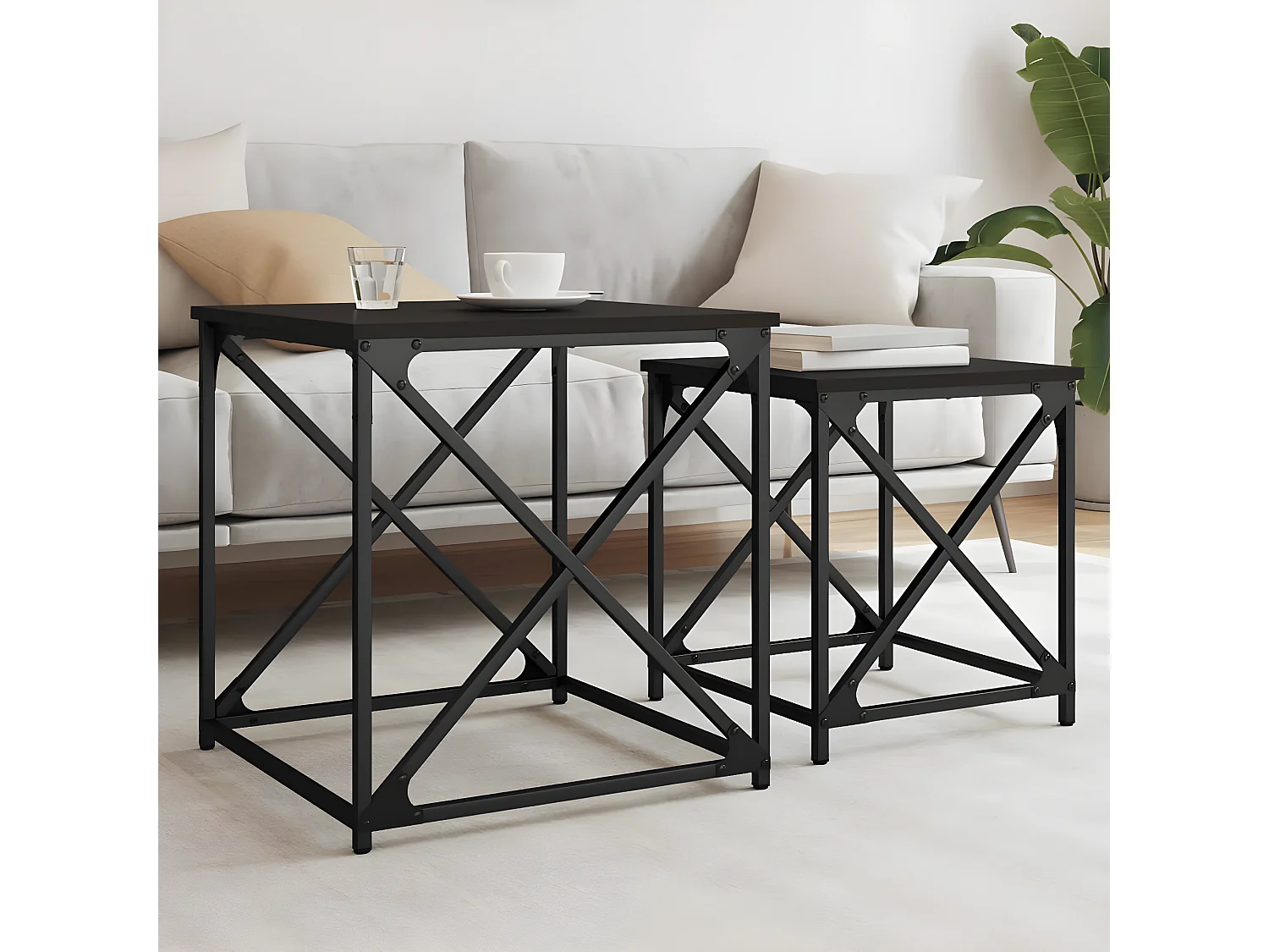 Tables basses gigognes 2 pcs noir bois d'ingénierie