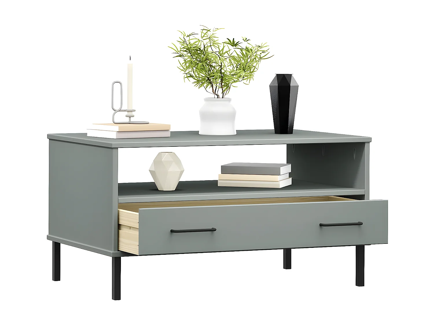 Table basse avec pieds en métal Gris 85x50x45 Bois OSLO