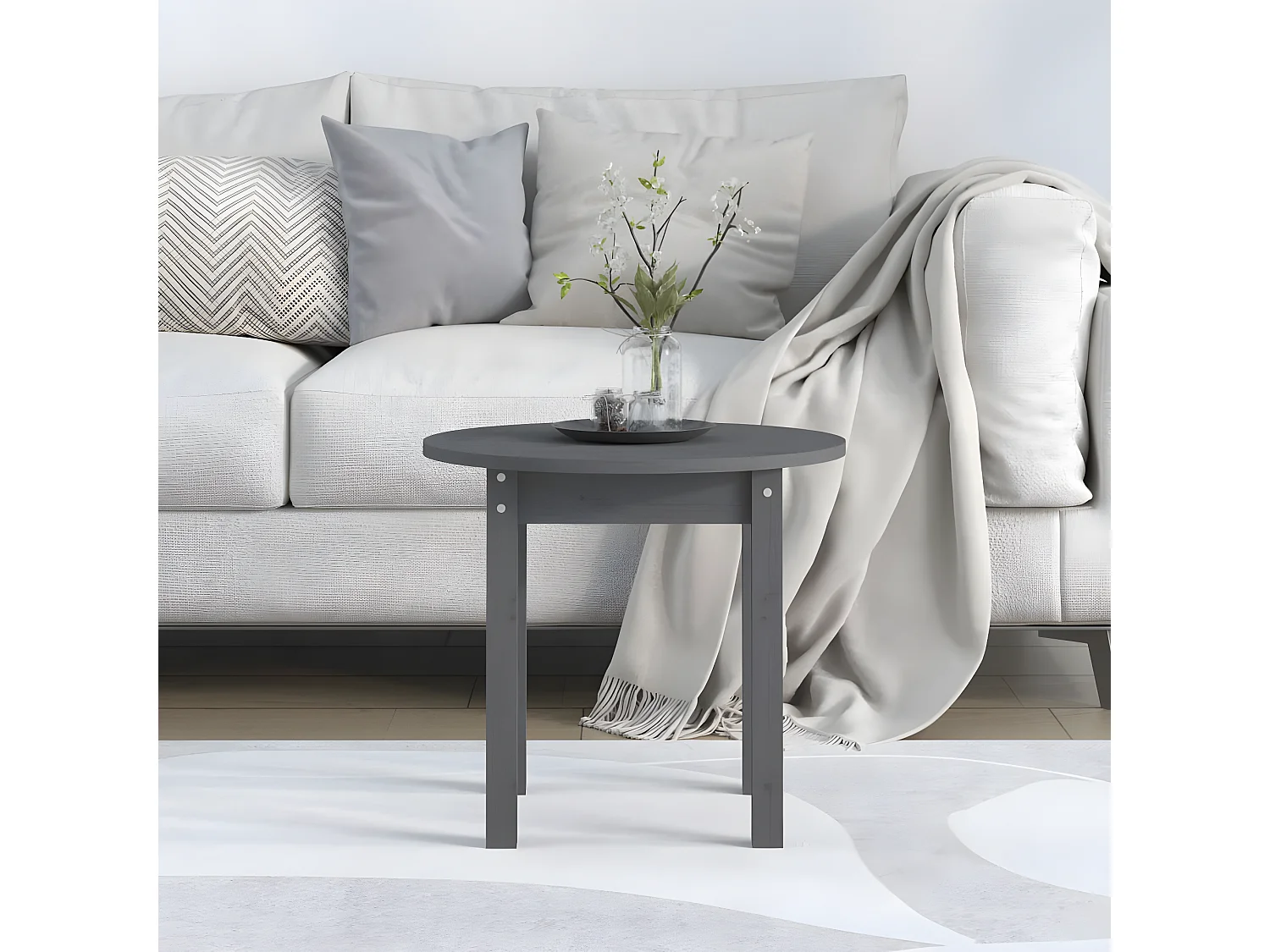 Table basse Gris Ø 45x40 Bois massif de pin